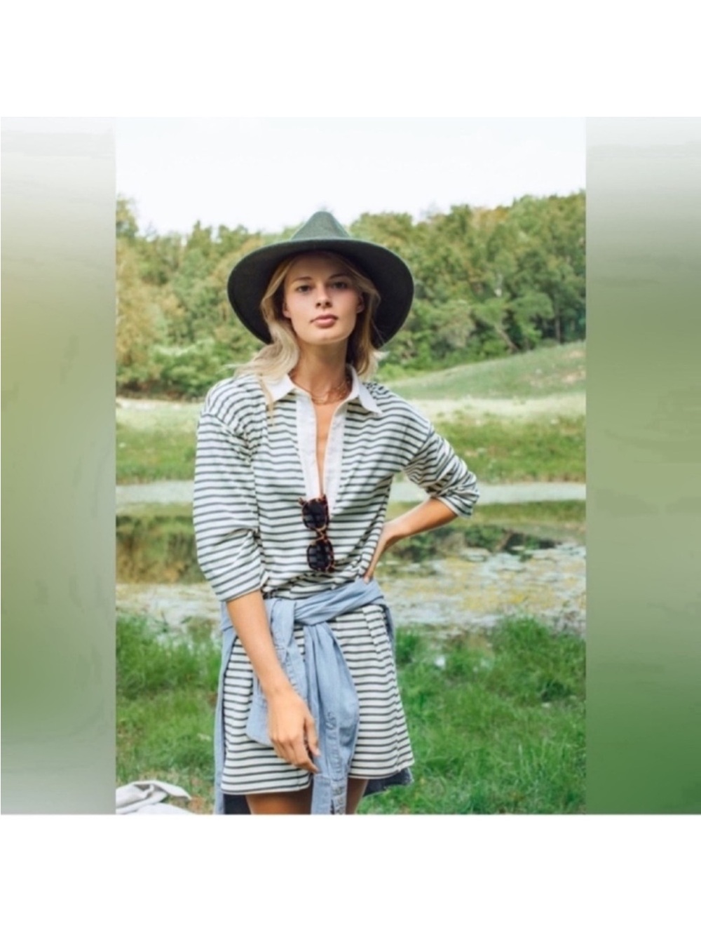 Tuckernuck Ashton Striped Knit Polo Dress Sz XXL Plus Green Ivory Collared Comfy